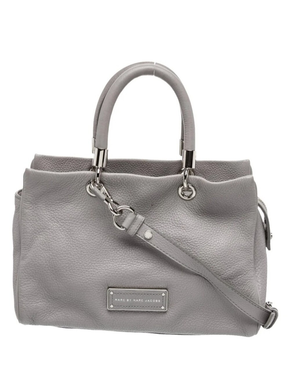 MARC BY MARC JACOBS Too Hot To Handle Grey Leather Satchel Bag Long Strap Silver